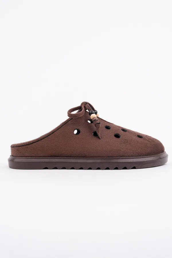 Muggo SHAMMY Suede Leather Perforated Lace-up Casual Closed Toe Women's Slippers Muggo SHAMMY Suede Leather Perforated Lace-up Casual Closed Toe Women's Slippers
