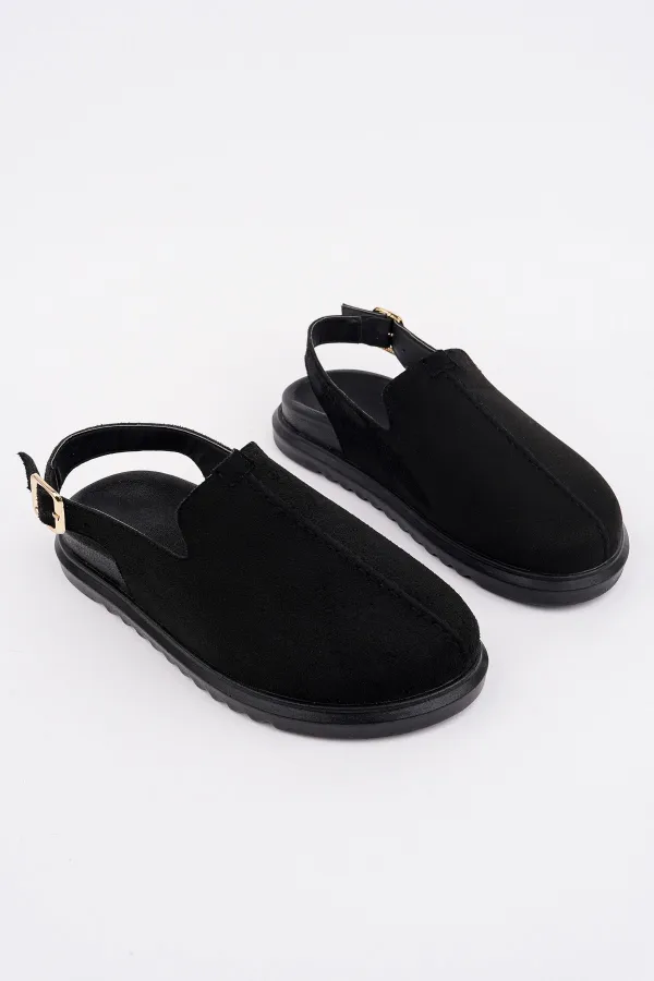 Muggo BUCKLE Süet Deri Ayarlanabilir Tokalı Günlük Rahat Önü Kapalı Kadın Sandalet