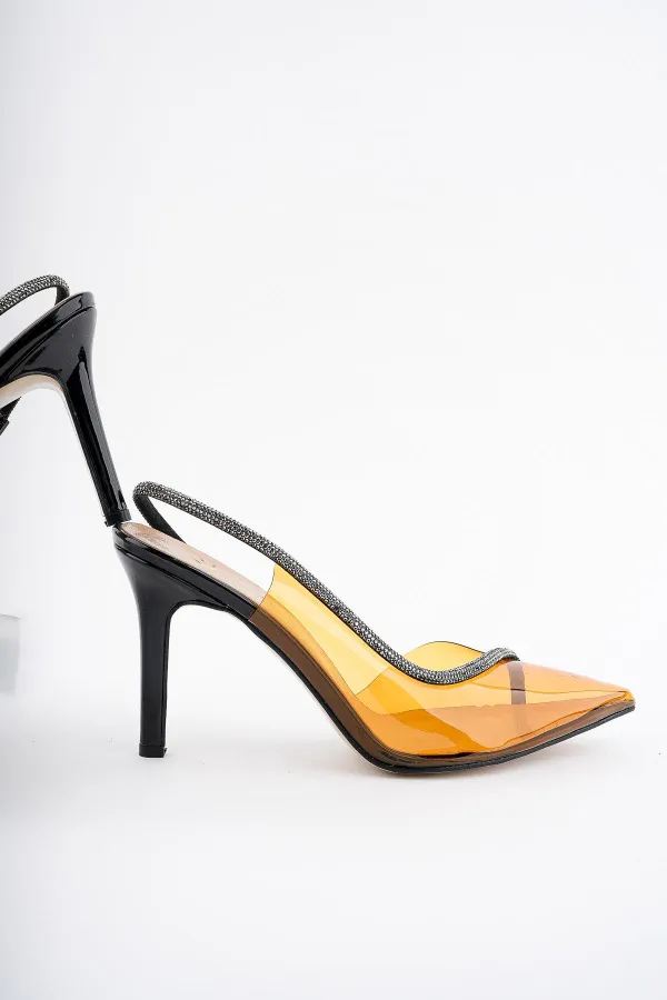 Muggo Sidney Women's Princess Embellished Transparent High-Heeled Dress Shoes