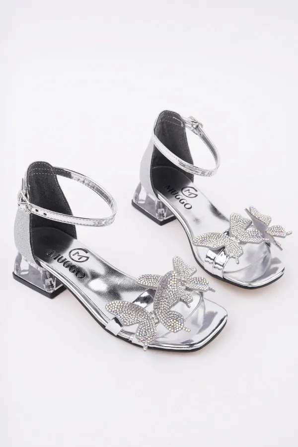 Muggo KENZİE Kelebek Detaylı Bilekten Bağlamalı Kız Çocuk Kısa Topuklu Ayakkabı