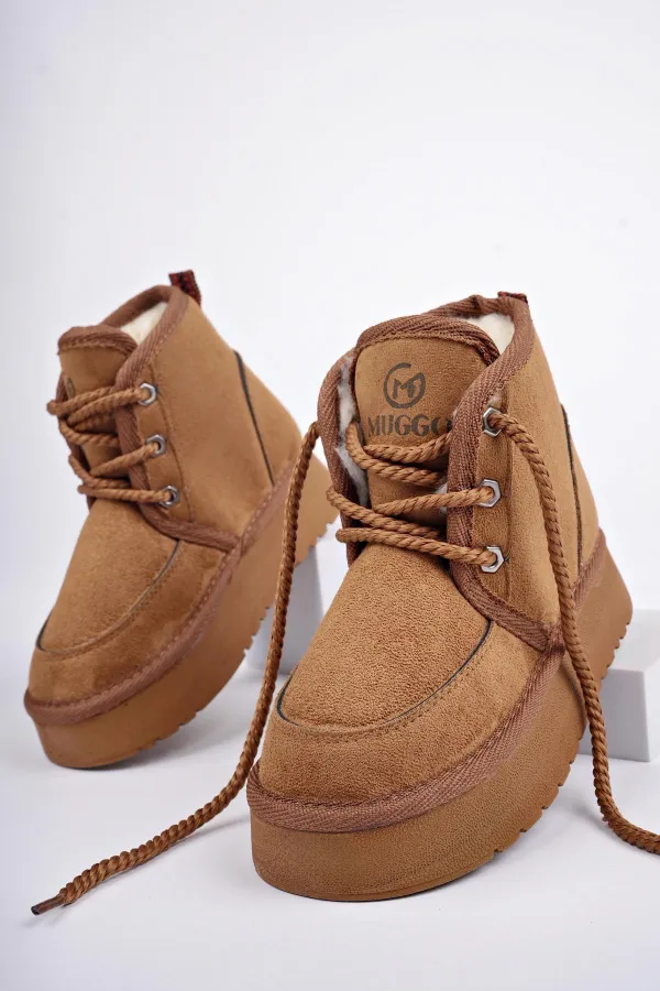 Bottines Muggo PUFFY à semelle épaisse garantie, doublées de fourrure et à lacets, idéales au quotidien pour les enfants