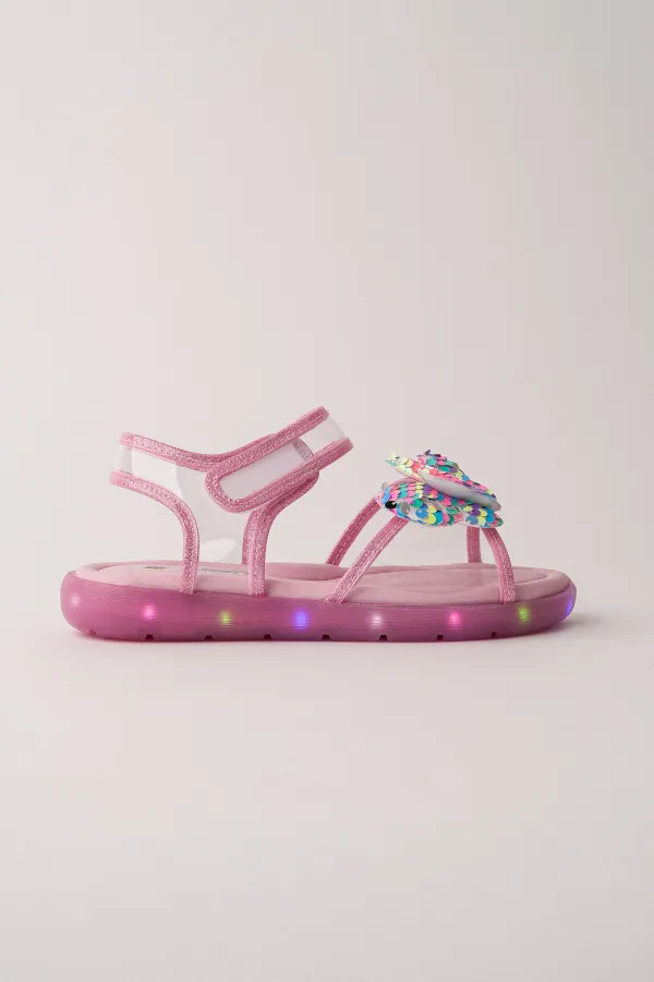 Sandales transparentes à scratch Muggo Pickles avec détails papillon et paillettes