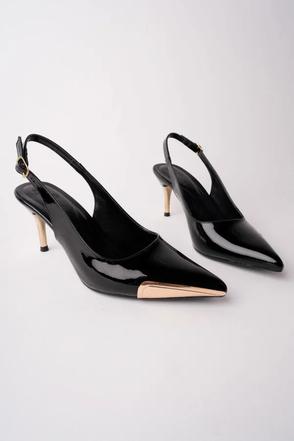 Muggo ZENITH Metal Toe Detail Pointed Toe Open Back Women's High Heel Shoes