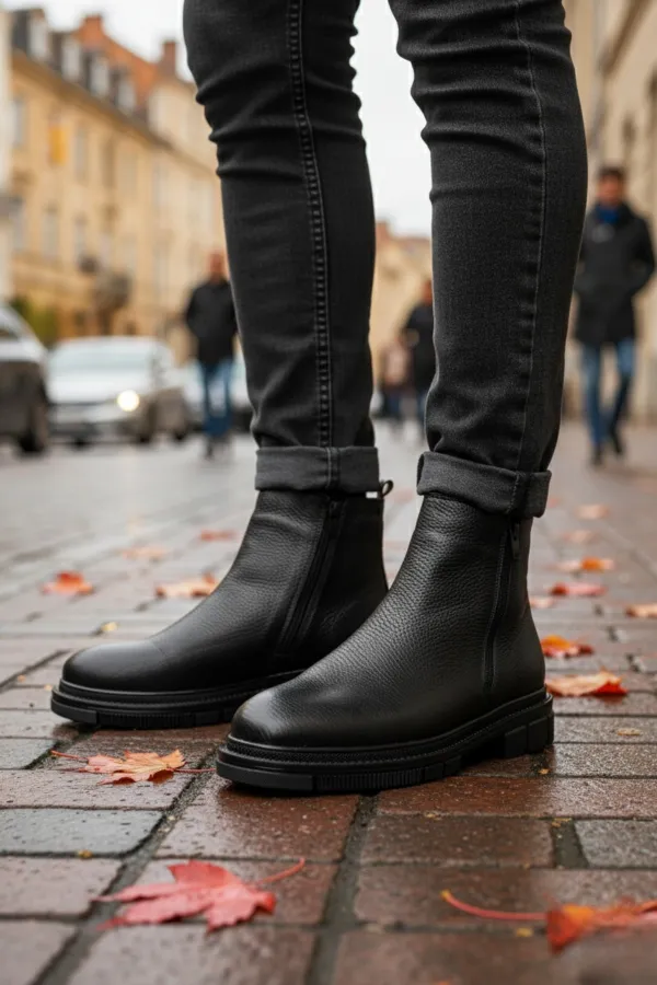 Muggo CHELSEY Genuine Leather Double Zipper Men's Winter Boots