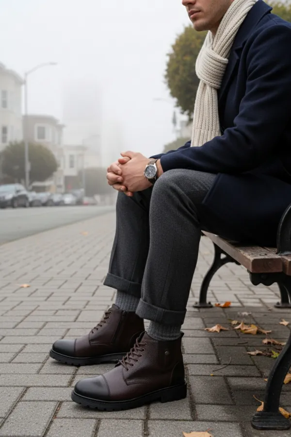 Bottes Muggo RAFA pour hommes, doublées de fourrure, à fermeture éclair et à lacets 