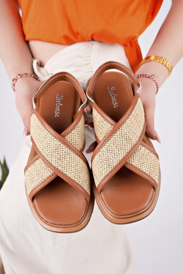 Muggo ELİSHA Lastikli Kadın Günlük Hasır Sandalet