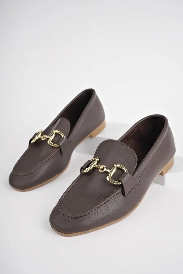 Muggo LİZA Garantili Metal Tokalı Kadın Loafer Günlük Ayakkabı