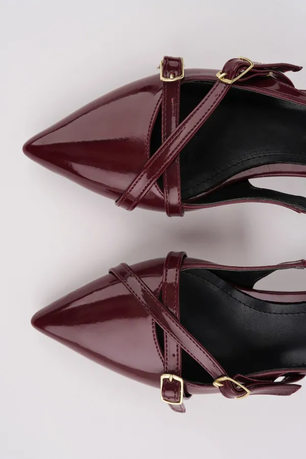 Muggo LUMINA Pointed Toe Open Back Belt Detail Two Strap Women's Low Heel Shoes