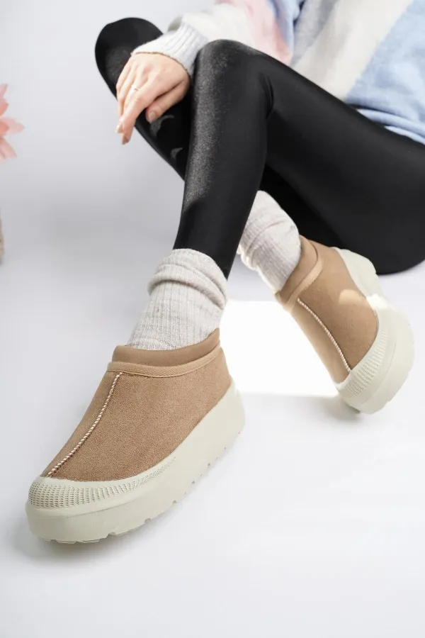 Muggo LUUQ Garantili Kadın Kalın Taban Içi Tüylü Günlük Mini Yarım Bot