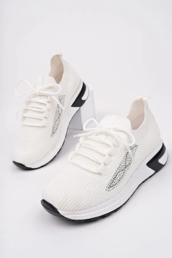 Chaussures de sport Muggo MARTHA pour femmes, à semelle épaisse, en maille décontractée et à lacets ornées de strass.