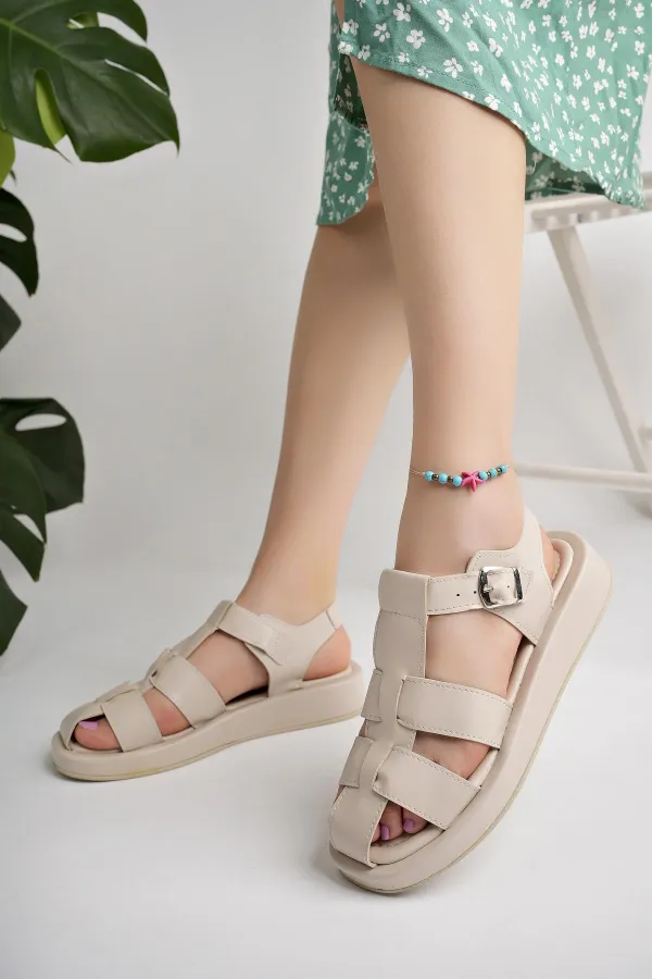 Muggo DOSSİ Guaranteed Platform Heel Ankle Strap Buckle Women's Sandals