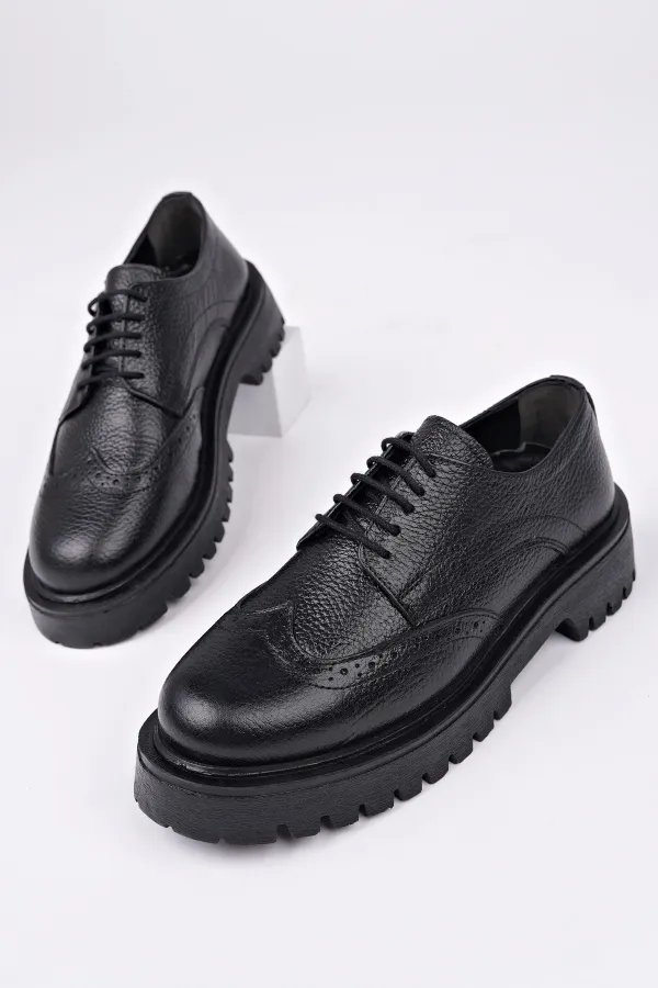 Muggo AMOUR  Bağcıklı Hakiki Deri Kalın Taban Günlük Casual Makosen Kadın Loafer Ayakkabı