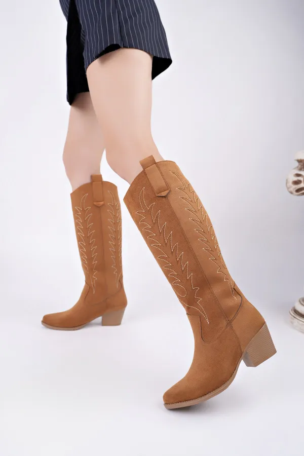 Bottes de cowboy western Muggo TEXAS pour femmes, bout pointu, talon épais brodé 