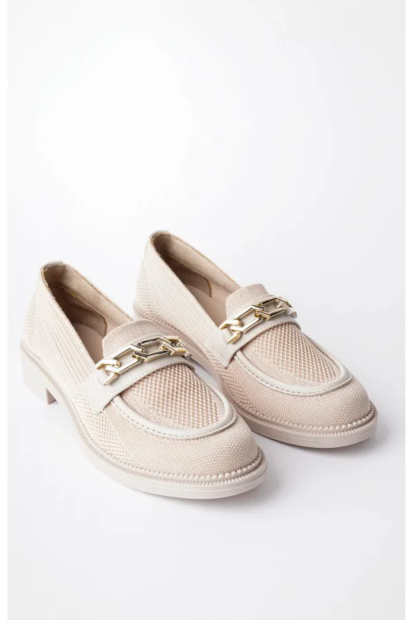 Muggo VIOLA Guaranteed Knitted Women's Loafer Casual Shoes with Metal Buckle