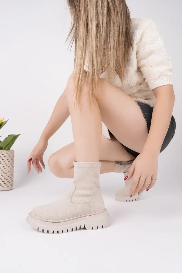 Muggo SUEVA Suede Chunky Sole Zippered Women's Boots