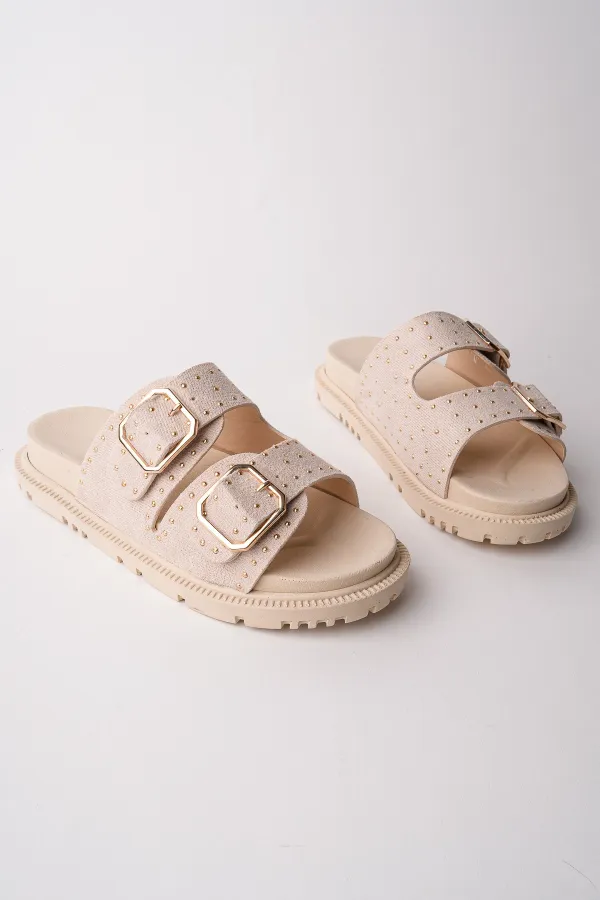 Muggo ESTİVA Ayarlanabilir Çift Tokalı Zımbalı Günlük Kadın Terlik