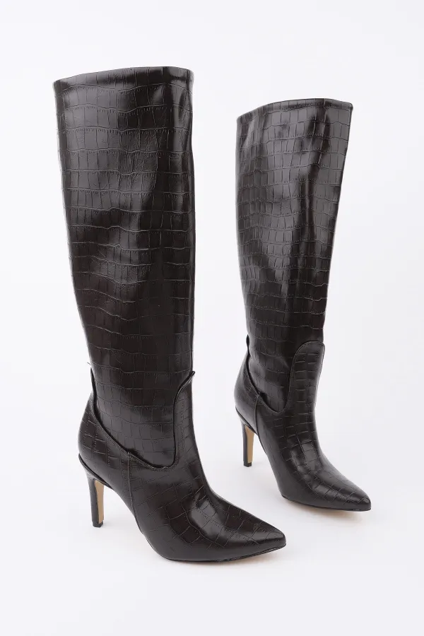 Bottes pour femmes Muggo CLARISSA à bout pointu et talon fin, motif crocodile