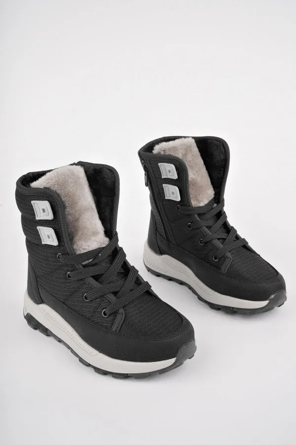 Muggo BUGS Guaranteed Kids Unisex Lugged Sole Fur Lined Lace-up Zipper Rain and Snow Boot