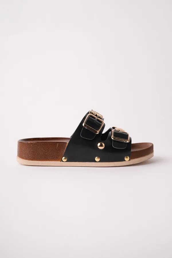 Muggo NYSSA Women's Casual Slippers with Butterfly Accessory and Double Buckle Muggo NYSSA Women's Casual Slippers with Butterfly Accessory and Double Buckle