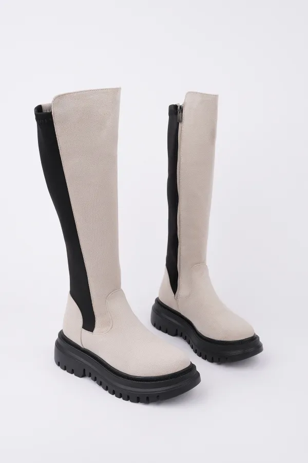 Bottes Muggo DIASA en daim à semelle épaisse et détails extensibles, fermeture éclair pour femmes