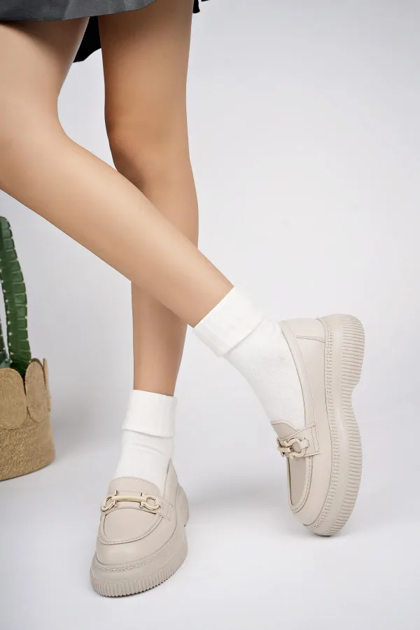 Muggo PEGULA Garantili Kadın Loafer Kalın Taban Günlük Casual Rahat Ayakkabı