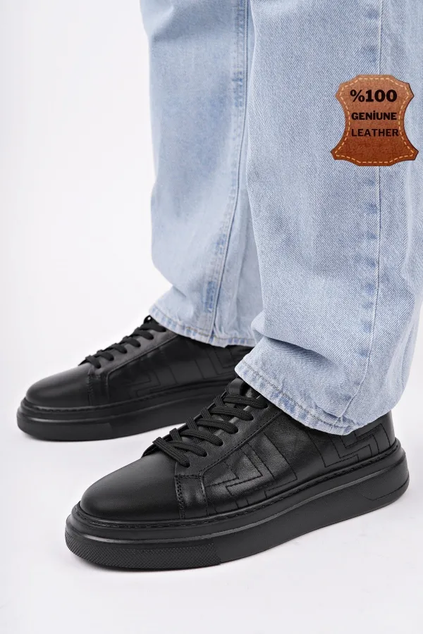 Chaussures de sport décontractées pour hommes Muggo AGONY à semelle épaisse et lacets, en cuir véritable