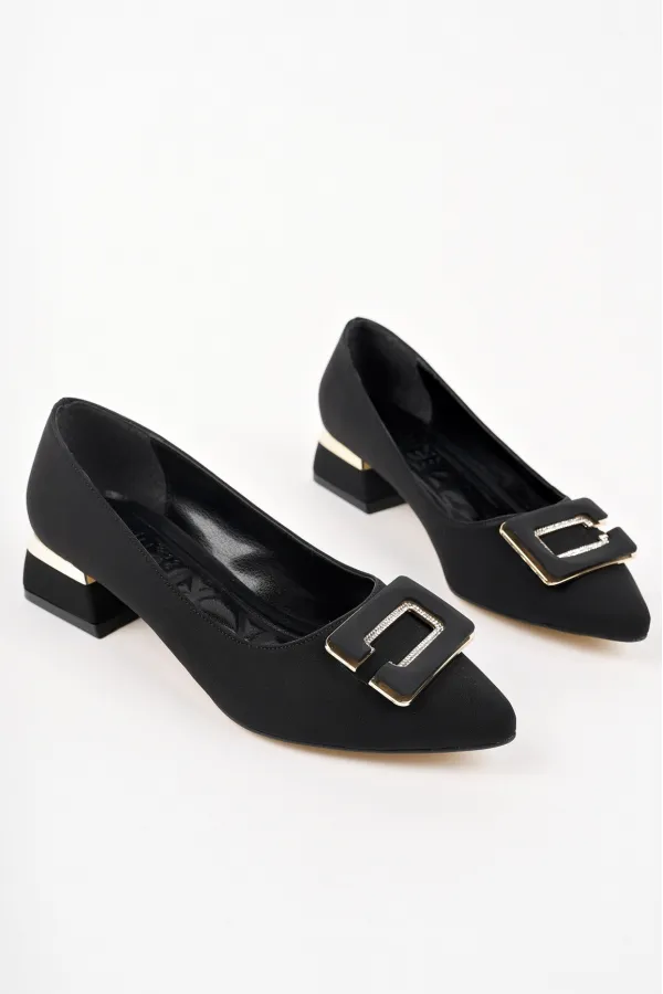 Muggo VENTİ Kalın Topuk Sivri Burun Tokalı Kadın Klasik Topuklu Ayakkabı