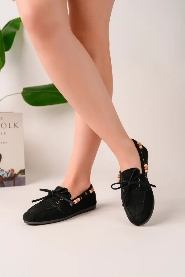 Muggo Multi-Colored Beaded Detail Women's Casual Lace-up Loafer Shoes Muggo Multi-Colored Beaded Detail Women's Casual Lace-up Loafer Shoes