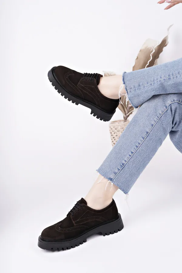 Muggo AMOUR  Bağcıklı Hakiki Deri Kalın Taban Günlük Casual Makosen Kadın Loafer Ayakkabı