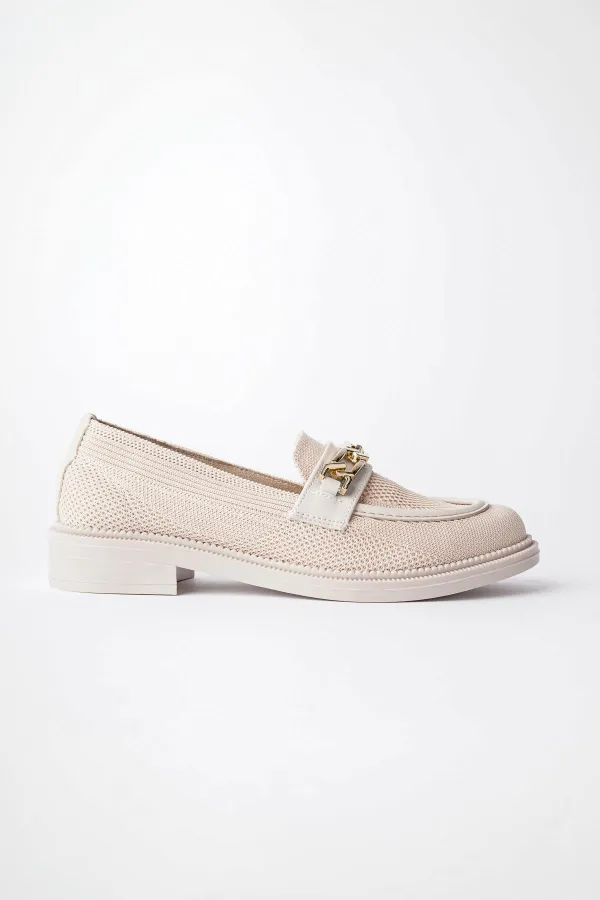 Muggo VIOLA Guaranteed Knitted Women's Loafer Casual Shoes with Metal Buckle