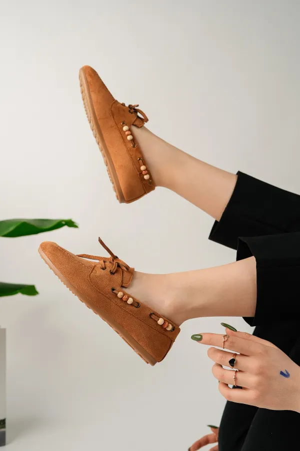 Muggo Multi-Colored Beaded Detail Women's Casual Lace-up Loafer Shoes Muggo Multi-Colored Beaded Detail Women's Casual Lace-up Loafer Shoes