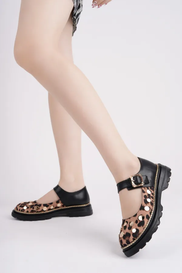 Mocassins décontractés pour femmes Muggo EGERIA à imprimé léopard, bride unique et semelle épaisse