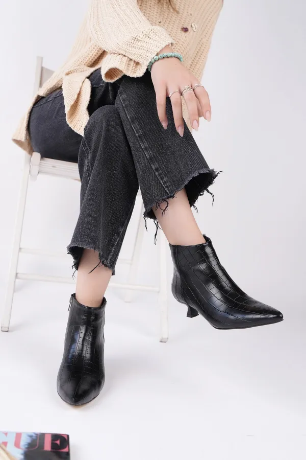 Bottes Muggo ÇAÇA pour femmes, bout pointu, talon fin et fermeture éclair, motif crocodile