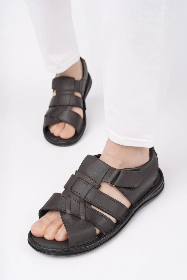 Sandales orthopédiques décontractées pour hommes Muggo Charles, en cuir véritable, confortables et à semelle souple. Garantie.