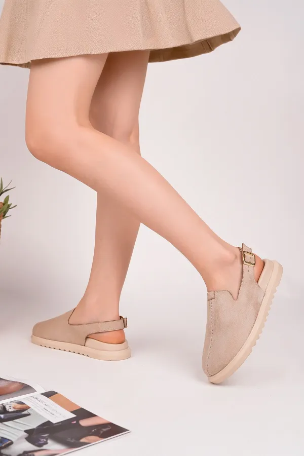 Muggo BUCKLE Süet Deri Ayarlanabilir Tokalı Günlük Rahat Önü Kapalı Kadın Sandalet