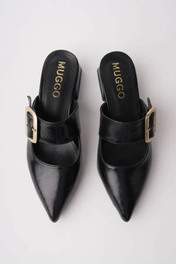 Muggo DESTİNY Gold Tokalı Tek Bant Sivri Burun Kadın Topuklu Terlik