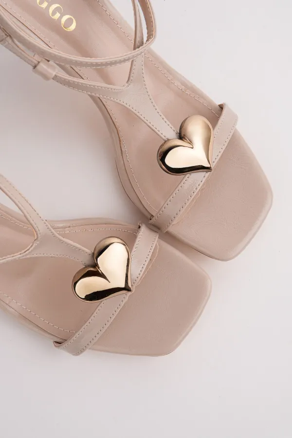 Muggo HEART Women's Sandals with Heart Accessory and Thin Heel