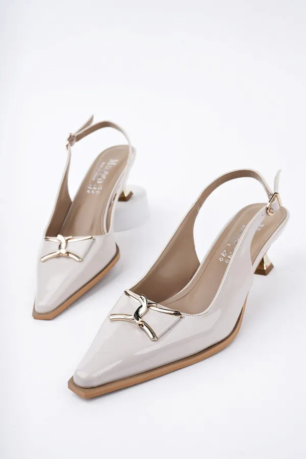 Muggo FOREST Arkası Açık Toka Detaylı Günlük Klasik Topuklu Kadın Stiletto Ayakkabı