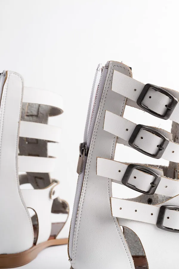 Muggo GLADYATÖR Garantili Rahat Kalıp Arkadan Fermuarlı Kemer Detaylı Kadın Sandalet