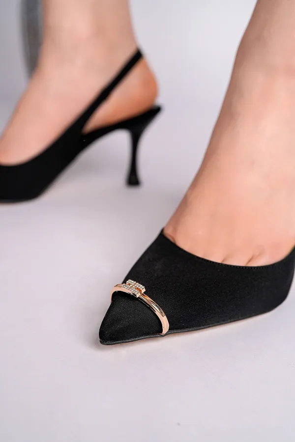 Muggo OURELİA Gold Yüzük Detaylı Sivri Burun Arkası Açık Kadın Topuklu Ayakkabı