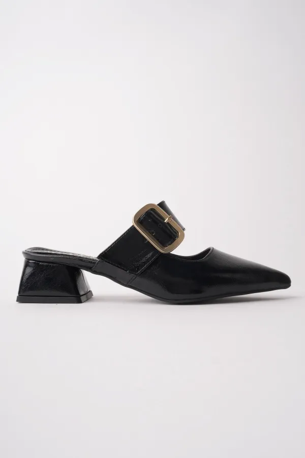 Muggo DESTİNY Gold Tokalı Tek Bant Sivri Burun Kadın Topuklu Terlik