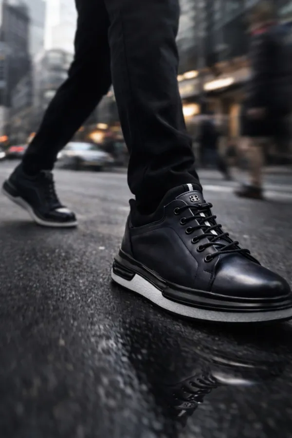 Baskets décontractées à lacets et semelle épaisse en cuir véritable pour homme Muggo REID