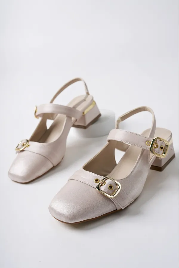 Muggo GİGİ Arkası Açık Küt Burun Çift Kemerli Kadın Günlük Klasik Kısa Topuklu Ayakkabı