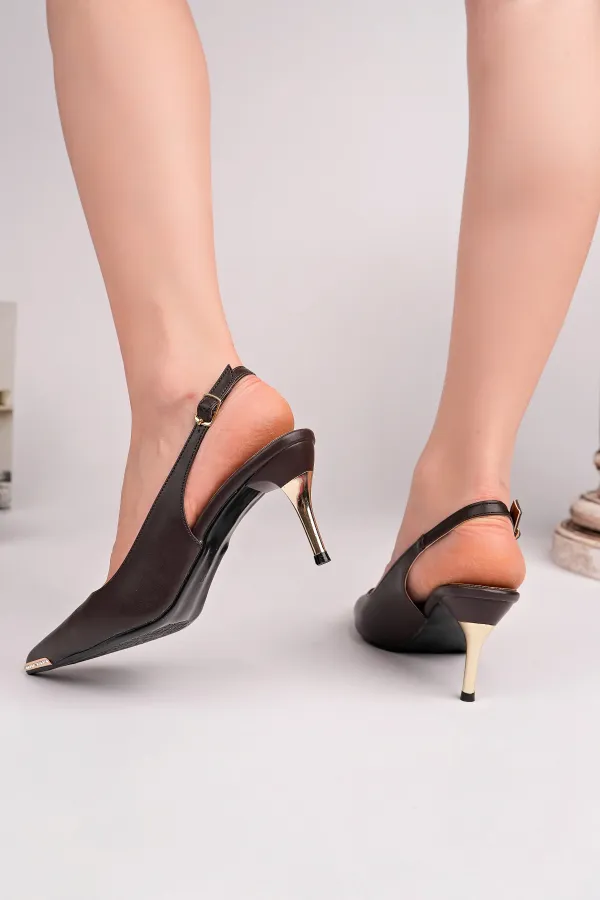 Muggo STARLYN Pointed Toe Open Back Women's High Heels with Stone Embellishments