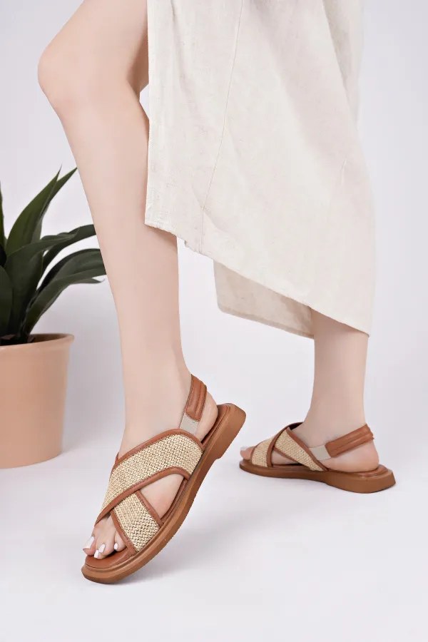 Muggo ELİSHA Lastikli Kadın Günlük Hasır Sandalet