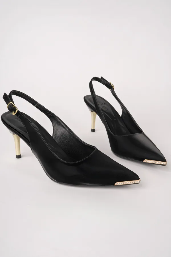 Muggo STARLYN Pointed Toe Open Back Women's High Heels with Stone Embellishments