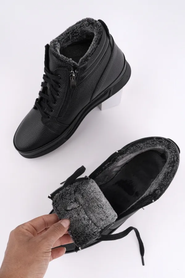 Bottes d'hiver pour hommes Muggo TITAN en cuir véritable doublées de fourrure, fermeture éclair et lacets