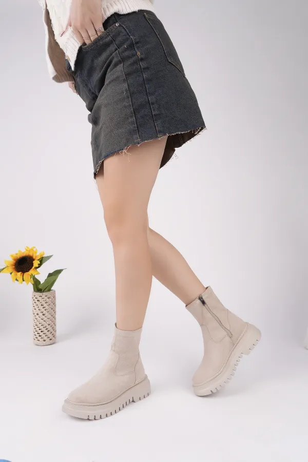 Muggo SUEVA Suede Chunky Sole Zippered Women's Boots