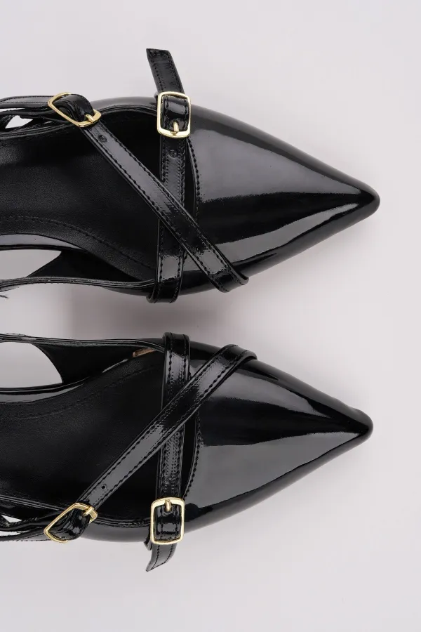 Muggo LUMINA Pointed Toe Open Back Belt Detail Two Strap Women's Low Heel Shoes