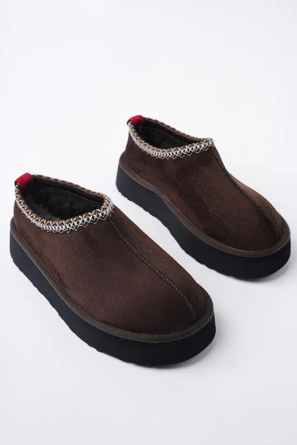 Muggo LİNG Garantili Kalın Taban Içi Tüylü Yuvarlak Burunlu Kadın Terlik